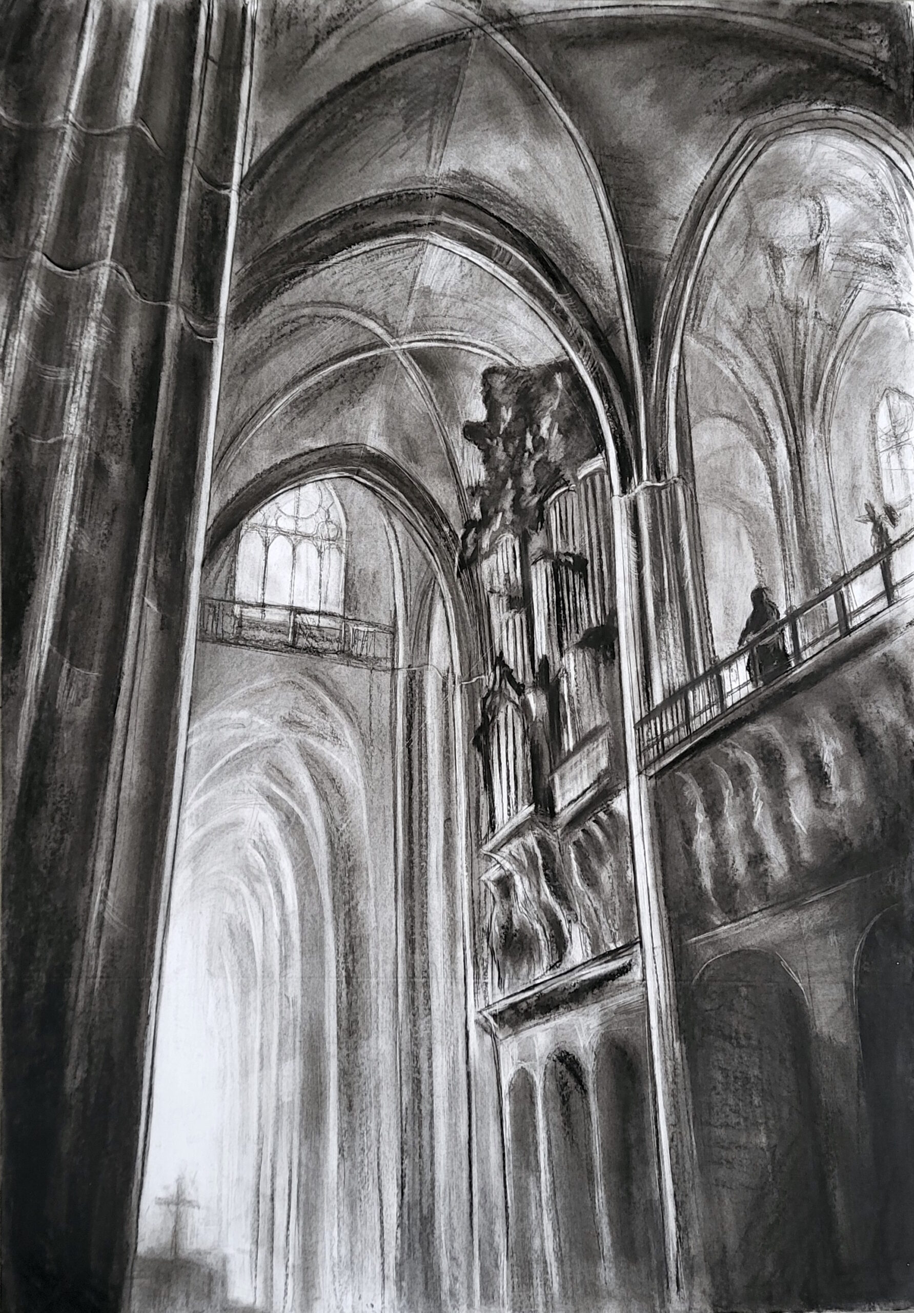 Rysunek Architektoniczny - węgiel - praca ucznia Kursu Przygotowawczego w Szoła RysunekArchitektura