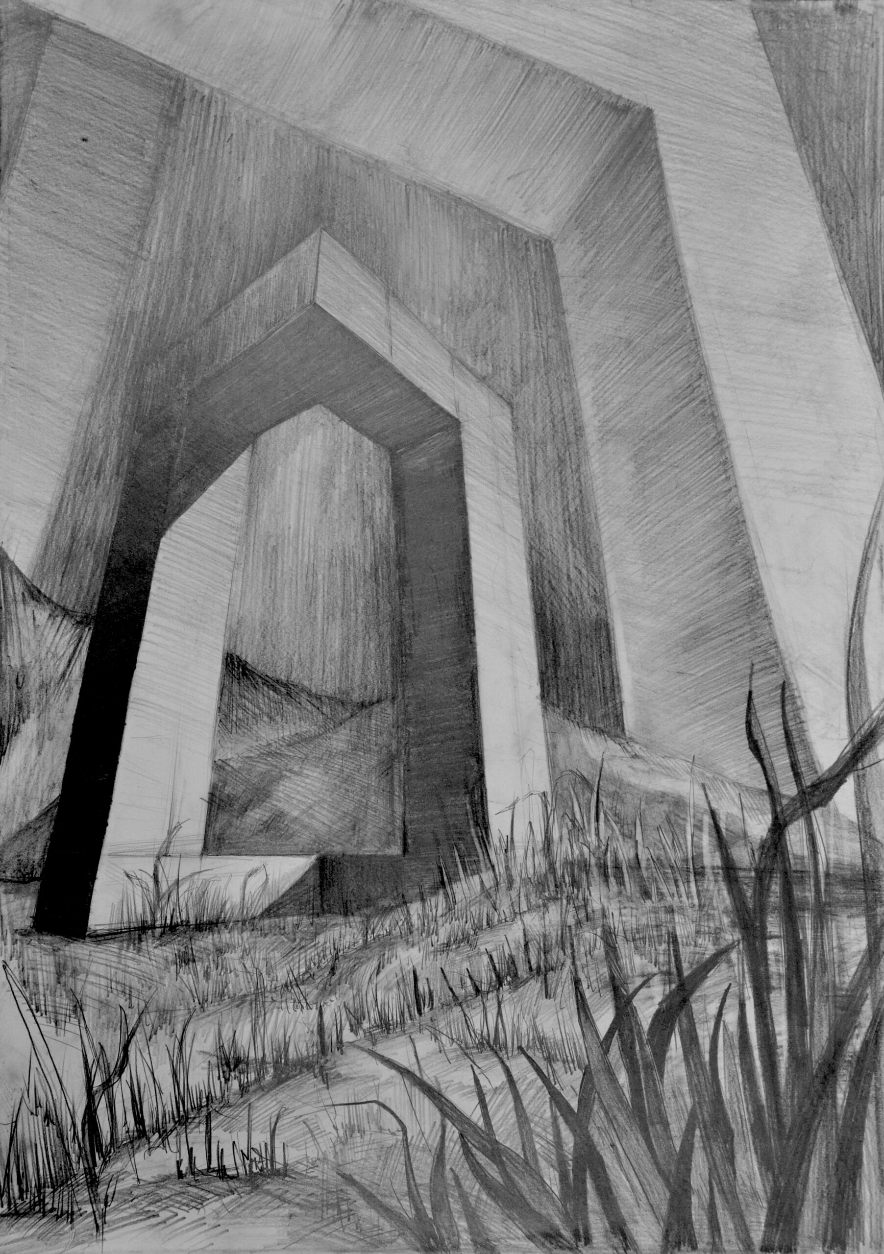 Rysunek architektoniczny - ołówek - praca wykonana przez ucznia kursu przygotowawczego w RA