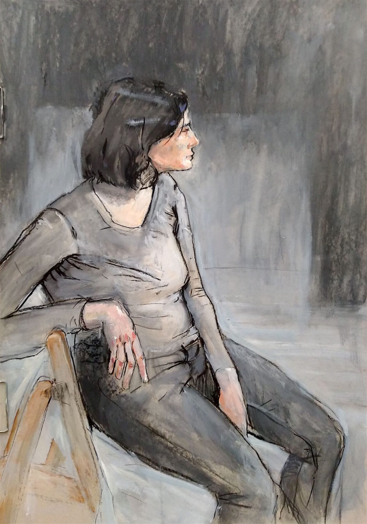 Postać siedząca - pastela - nauka rysowana RysunekArchitektura