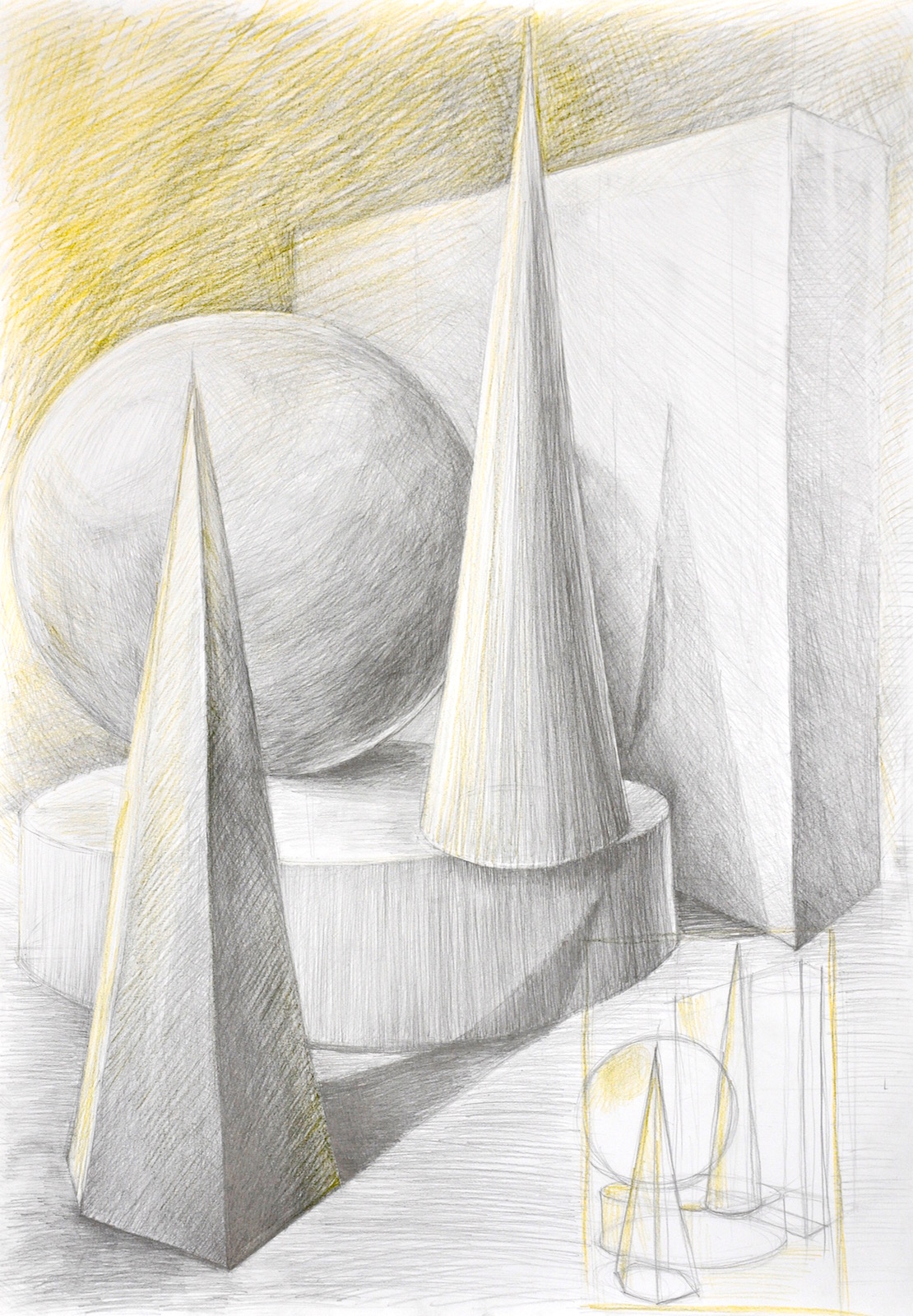 Przykładowa praca z portfolio kandydata - figury geometryczne - szkoła rysunku Poznań RysunekArchitektura