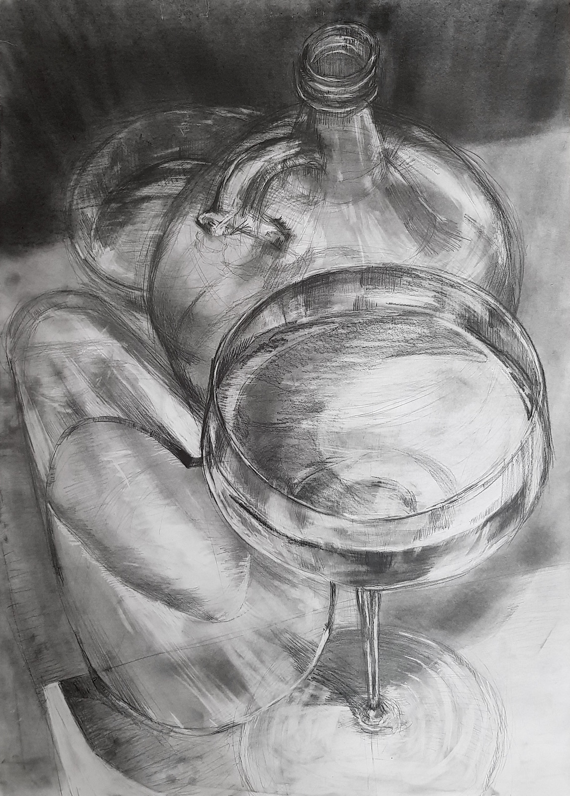 Martwa natura - szkło - nauka rysowania w szkole RysunekArchitektura