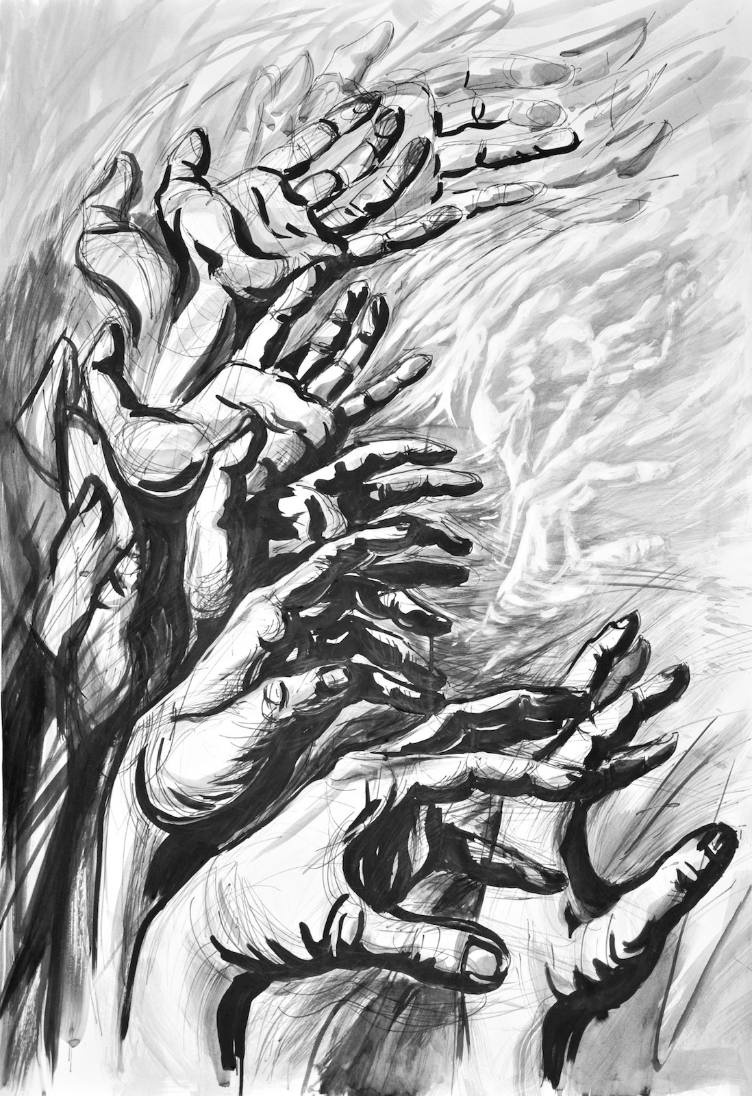 Studium Postaci - dłoń tuszem - RA