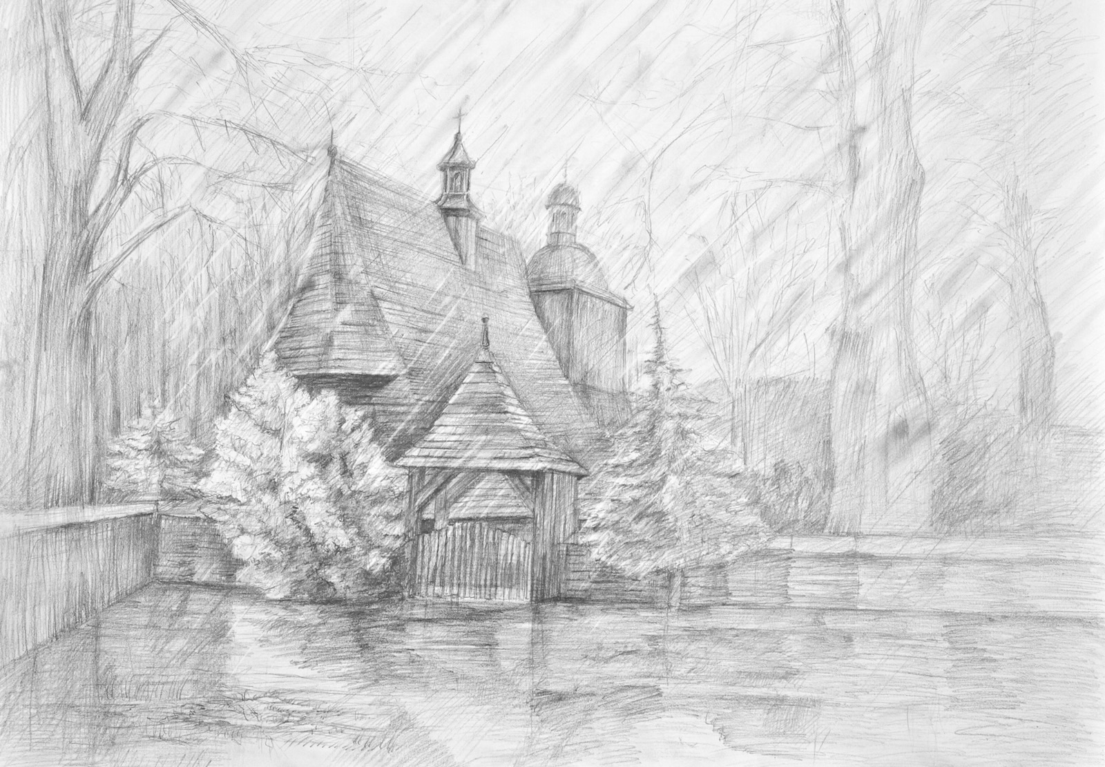 Rysunek architektoniczny - kapliczka - szkoła rysunku Poznań RysunekArchitektura